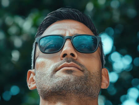 man with sunglasses in natureの素材