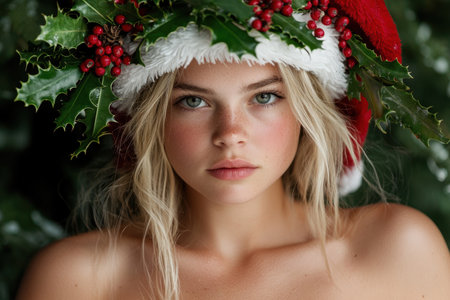 Festive winter portrait of a young womanの素材