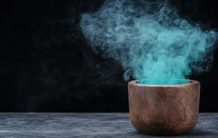 Wooden bowl with steam risingの素材