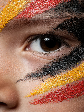 close-up of colorful face paint on human eyeの素材