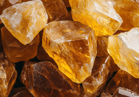 Closeup of amber-colored quartz crystalsの素材