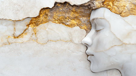 abstract face profile in white and goldの素材