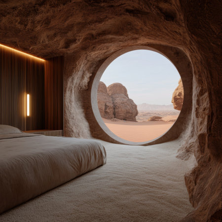 Cozy desert retreat with panoramic viewの素材
