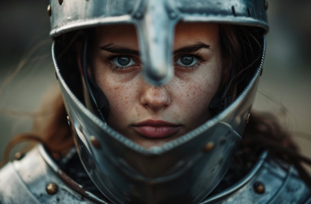 Determined young woman in protective helmetの素材