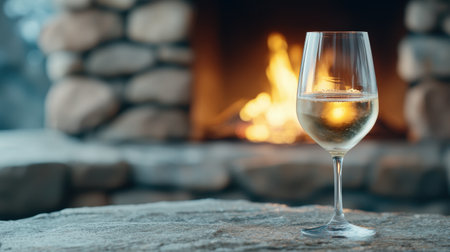 cozy winter evening with glass of white wineの素材