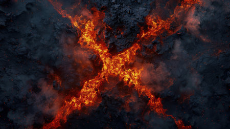 Intense fiery explosion with flames and smokeの素材