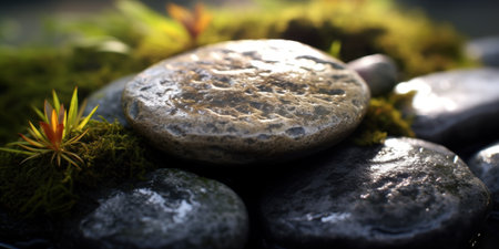 Tranquil zen garden with rocks and plantsの素材