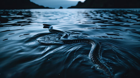 Mysterious serpent swimming in dark watersの素材