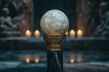 Mystical crystal ball on a dark backgroundの素材
