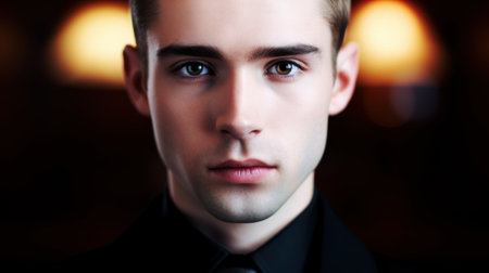 Intense gaze of a young man in a suitの素材