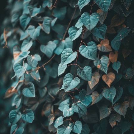 lush green leaves with heart-shaped patternsの素材