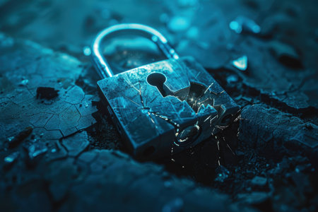 Broken lock on dark backgroundの素材