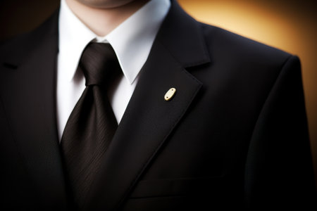 Businessman in a black suit and tieの素材