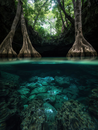 Enchanting Underwater Oasis in Lush Jungle Landscapeの素材