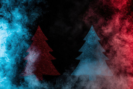 Glittering christmas trees in smoky atmosphereの素材