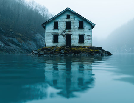 abandoned house on a remote islandの素材