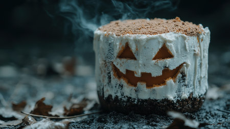 Spooky Halloween pumpkin cake with smokeの素材