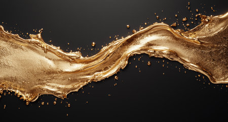golden liquid splash on dark backgroundの素材