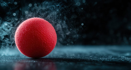 Vibrant red ball in smoky atmosphereの素材
