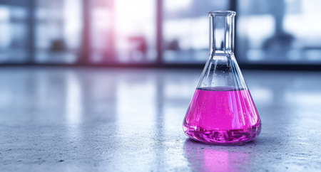 Colorful chemical experiment in laboratory glasswareの素材