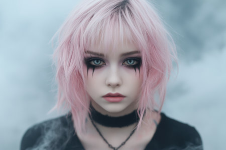 Mysterious punk rock woman with pink hairの素材