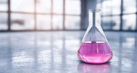 laboratory glassware with pink liquidの素材