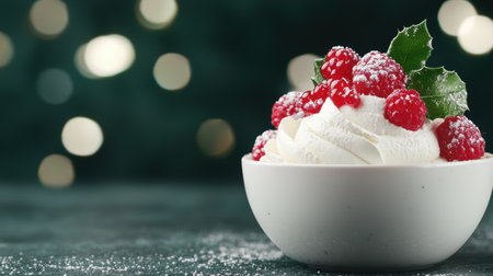 Delicious dessert with fresh raspberries and whipped creamの素材