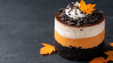 Autumn-inspired pumpkin cheesecake with chocolate toppingの素材