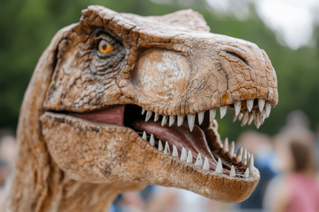 Realistic dinosaur model with open mouth and sharp teethの素材