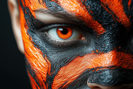 Intense orange and black face paintの素材