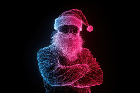 Glowing neon figure in santa hatの素材