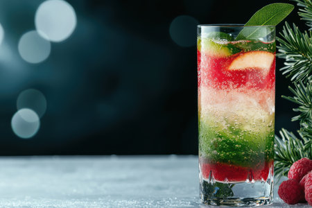 festive holiday cocktail with berries and pineの素材