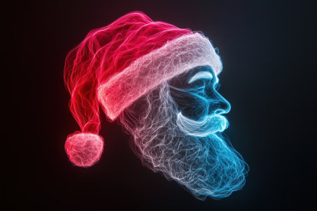 Glowing abstract portrait of a person wearing a santa hatの素材