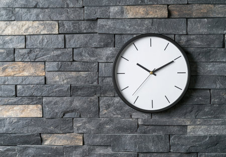 modern wall clock on stone brick backgroundの素材