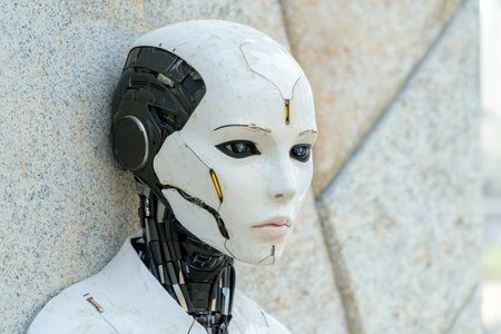 Futuristic robot with damaged faceの素材