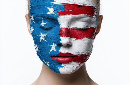 Patriotic face art with american flag designの素材