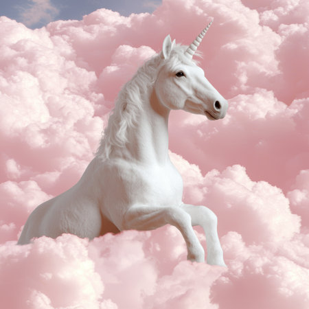 Majestic white unicorn in the cloudsの素材