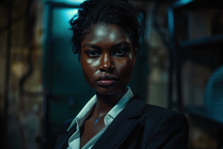Confident and determined african american woman in suitの素材