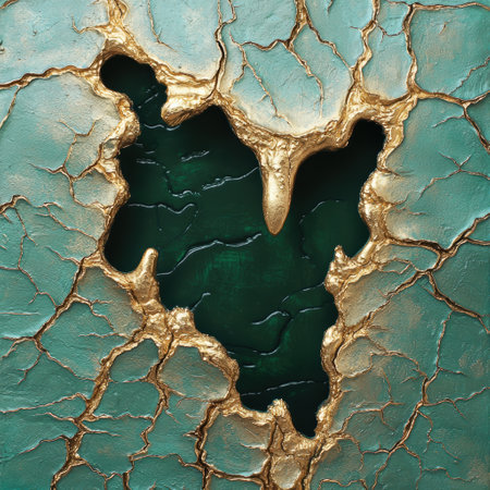 Mesmerizing abstract pattern of cracked golden marbleの素材