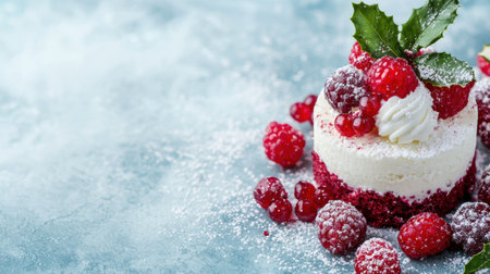 delicious winter dessert with fresh berries and whipped creamの素材