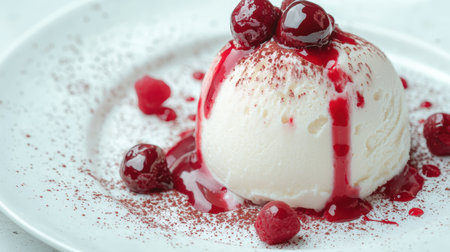 Delicious ice cream dessert with fresh berriesの素材