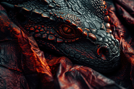 Detailed close-up of a dragon's scaly skinの素材