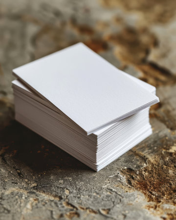 stack of blank white business cards on wooden surfaceの素材