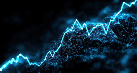 abstract digital technology background with glowing lines and wavesの素材