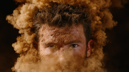 Rugged man's face covered in dirtの素材