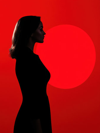 Silhouette of a woman against a red backgroundの素材
