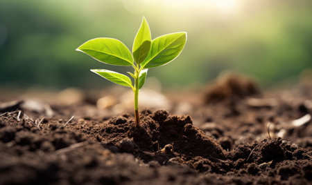 Sprouting plant in fertile soilの素材