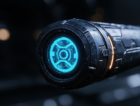 Glowing sci-fi weapon in the darkの素材
