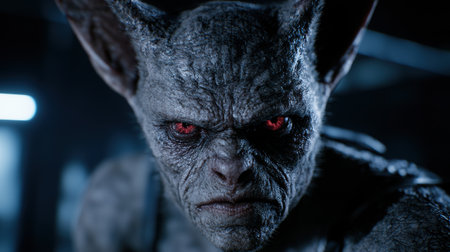 Intense demonic creature with glowing red eyesの素材