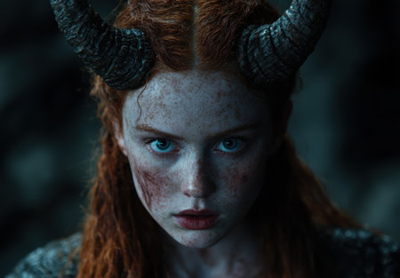 Mysterious redheaded woman with piercing blue eyesの素材